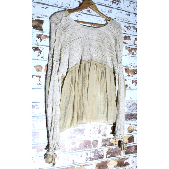Free People Stargazing Oversized Cotton Embroidered Crochet V-Neck Sweater - Picture 9 of 11